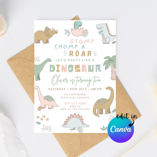 EDITABLE Stomp, Chomp And Roar Like A Dinosaur Birthday Invitation, Dinosaur birthday party, Dinosaur Party Invite, dino boy Download I0145