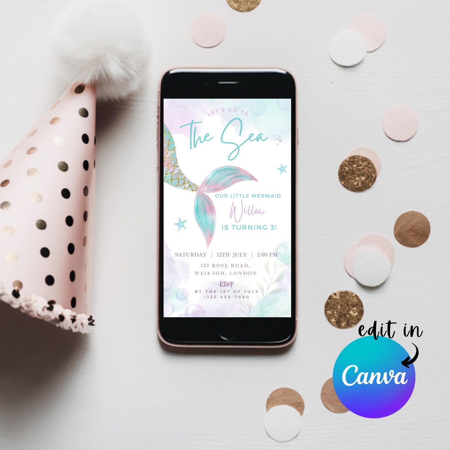 EDITABLE To The Sea Mermaid Birthday Invitation, Mermaid Party, Birthday Girl Invite, Mermaid Tail Mermaid invitation Instant Download I0159