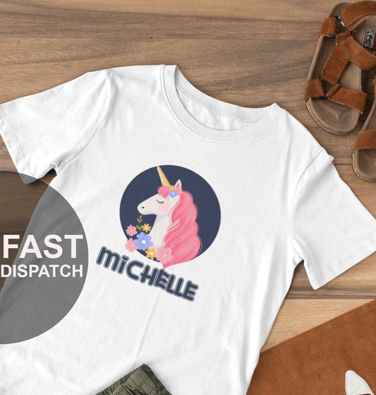 Girls Personalised Unicorn T-shirt