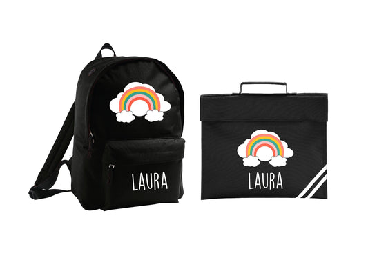 Personalised Rainbow School Bag, Classic Kids backpack/Book Bag, Back to School Custom Name Bag, Custom Rainbow Children School Bag