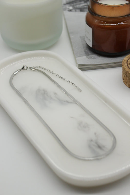 Silver Snake Necklace, Silver necklace, flat snake necklace, silver choker chain, silver/stainless steel herringbone necklace