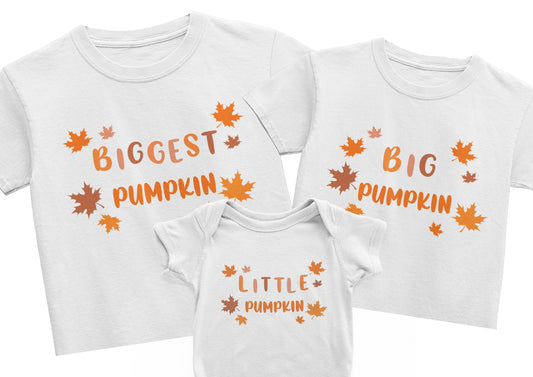 Little Pumpkin, Big Pumpkin, Biggest Pumpkin Baby bodysuit, Custom Halloween Sibling Pack T-shirt, Autumn, Fall, Sister/brother shirts