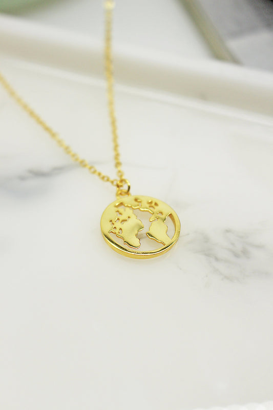 World Map Gold Necklace