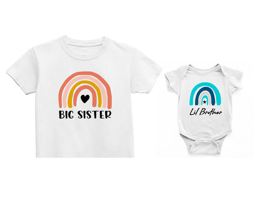 Rainbow Big Sister Little Brother, Matching Sibling Outfits