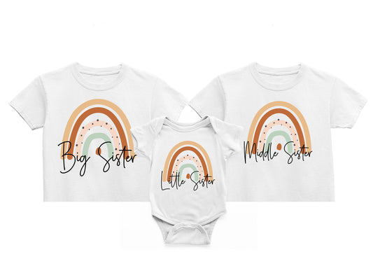 Boho Rainbow Big Sister, Middle Sister, Little Sister T-Shirt