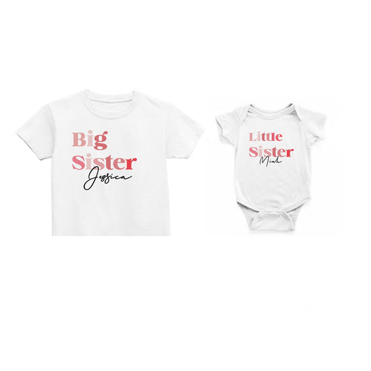 Personalised Big Sister Little Sister T-Shirt, Matching Sibling Outfits