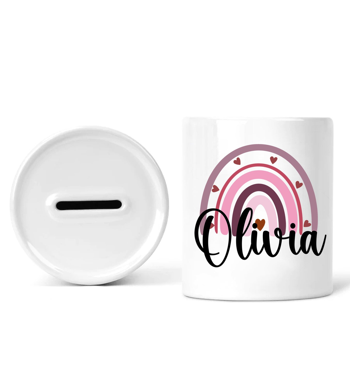 Personalised Rainbow Pink Money Box, Girl Money Box